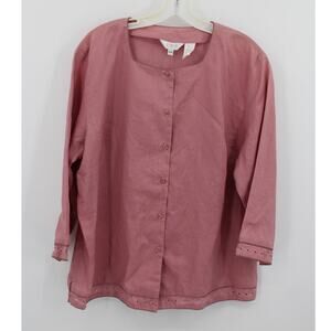 JMP J.M.P. 100% Linen Womens 3/4 Sleeve Blush Pink  Blouse Button Up Size 2X